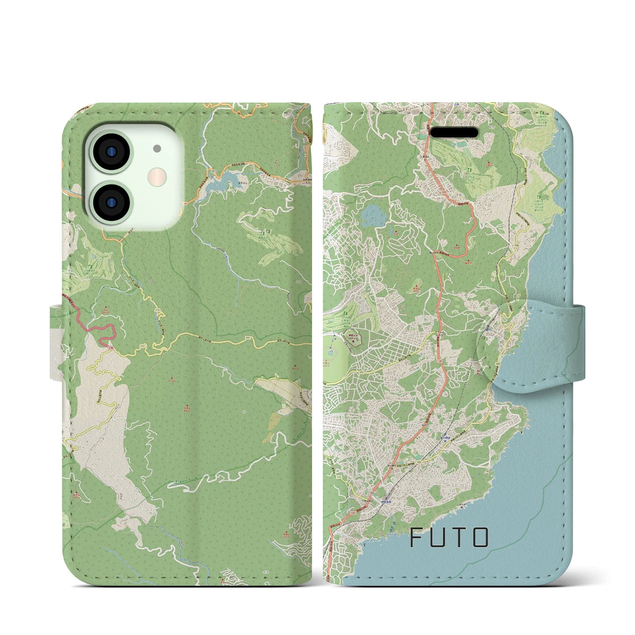【富戸】地図柄iPhoneケース（手帳両面タイプ・ナチュラル）iPhone 12 mini 用