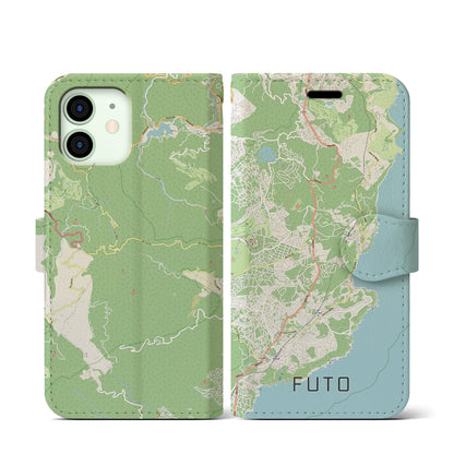【富戸（静岡県）】地図柄iPhoneケース（手帳タイプ）ナチュラル・iPhone 12 mini 用
