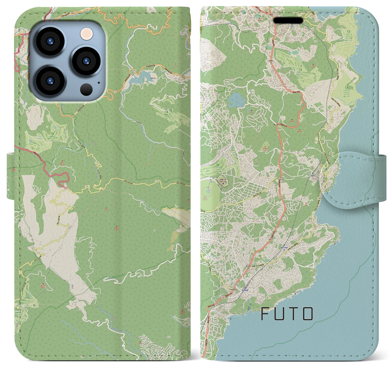 【富戸】地図柄iPhoneケース（手帳両面タイプ・ナチュラル）iPhone 13 Pro Max 用