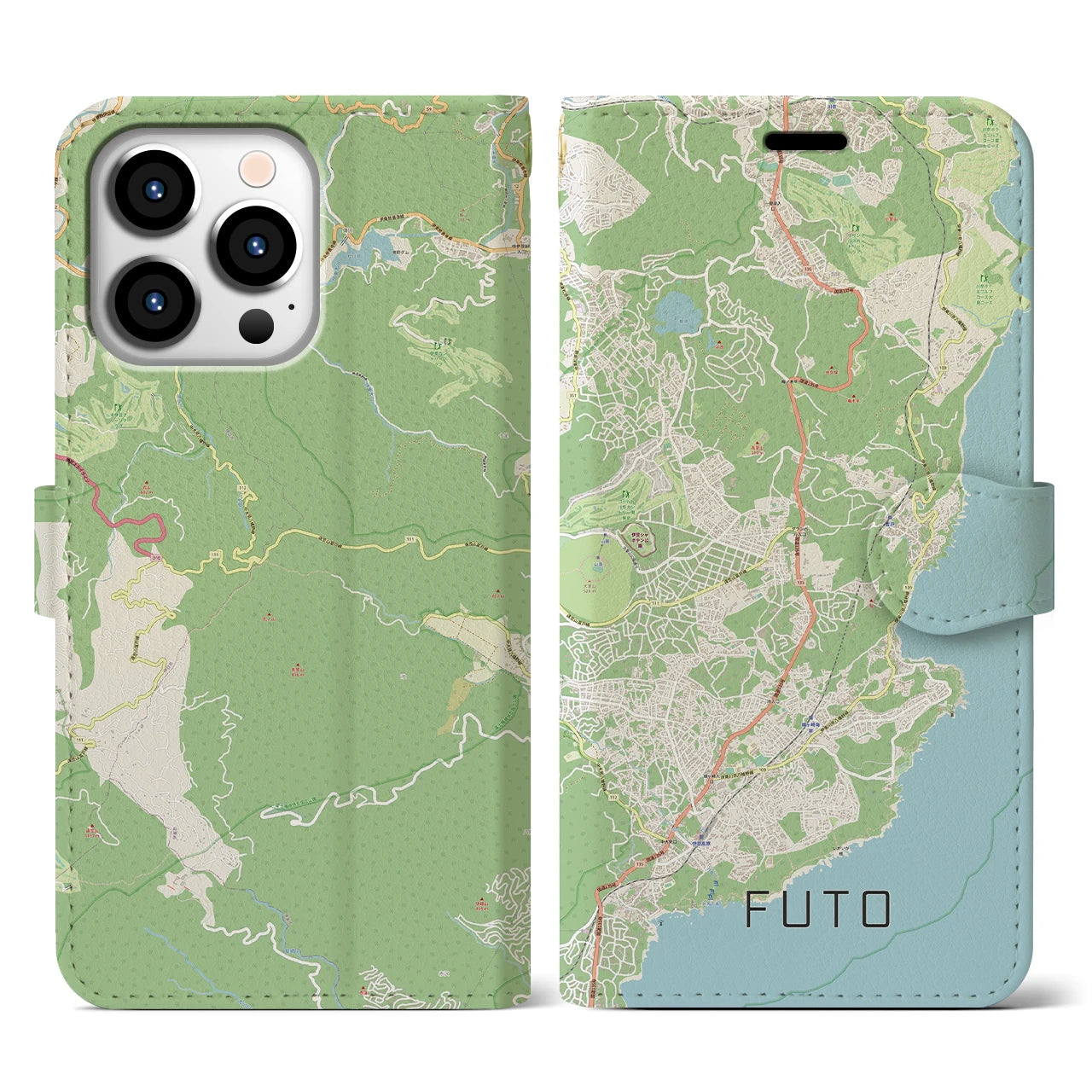 【富戸】地図柄iPhoneケース（手帳両面タイプ・ナチュラル）iPhone 13 Pro 用