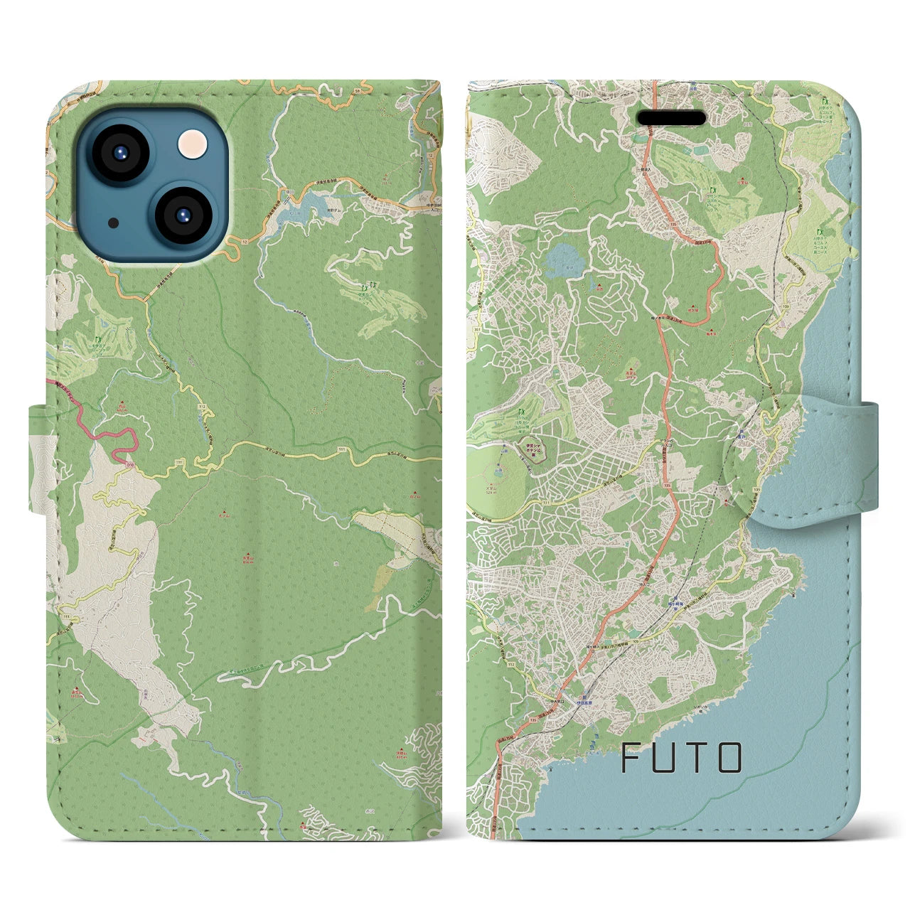 【富戸】地図柄iPhoneケース（手帳両面タイプ・ナチュラル）iPhone 13 用