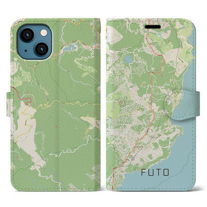 【富戸（静岡県）】地図柄iPhoneケース（手帳タイプ）ナチュラル・iPhone 13 用