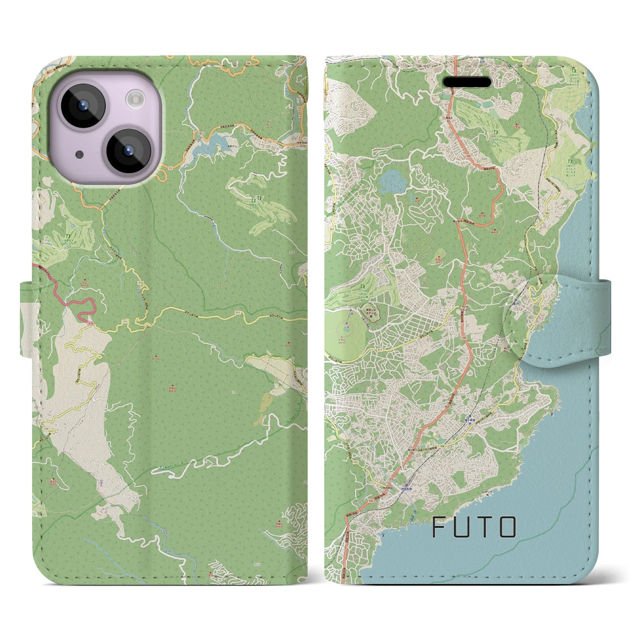 【富戸】地図柄iPhoneケース（手帳両面タイプ・ナチュラル）iPhone 14 用