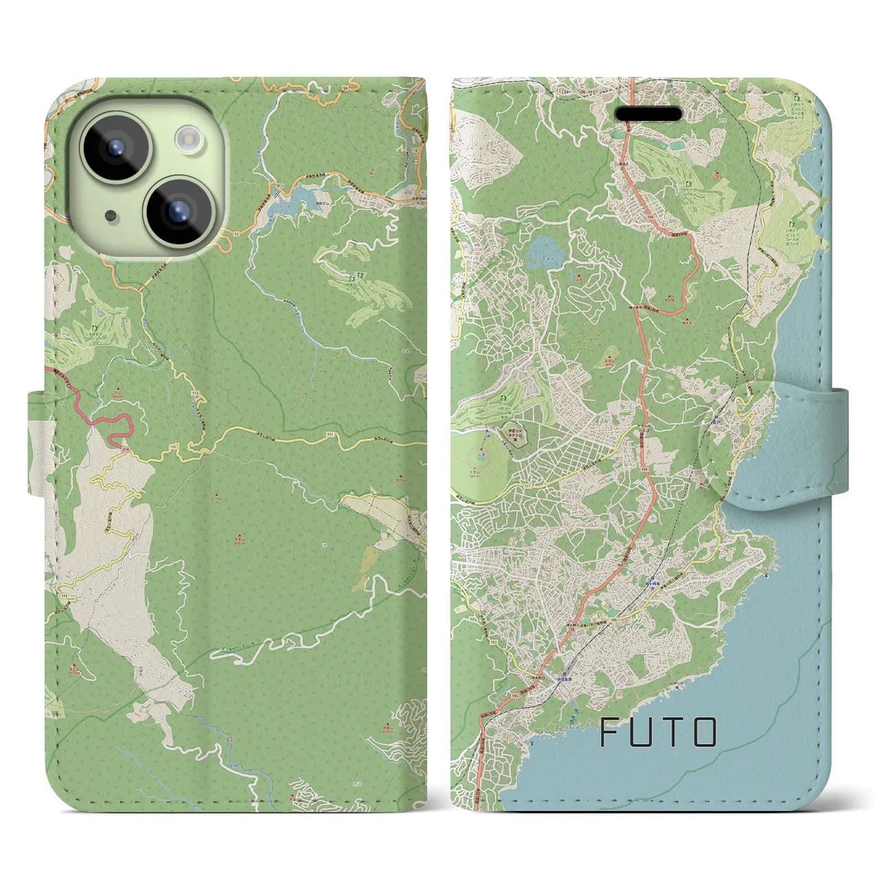 【富戸】地図柄iPhoneケース（手帳両面タイプ・ナチュラル）iPhone 15 用