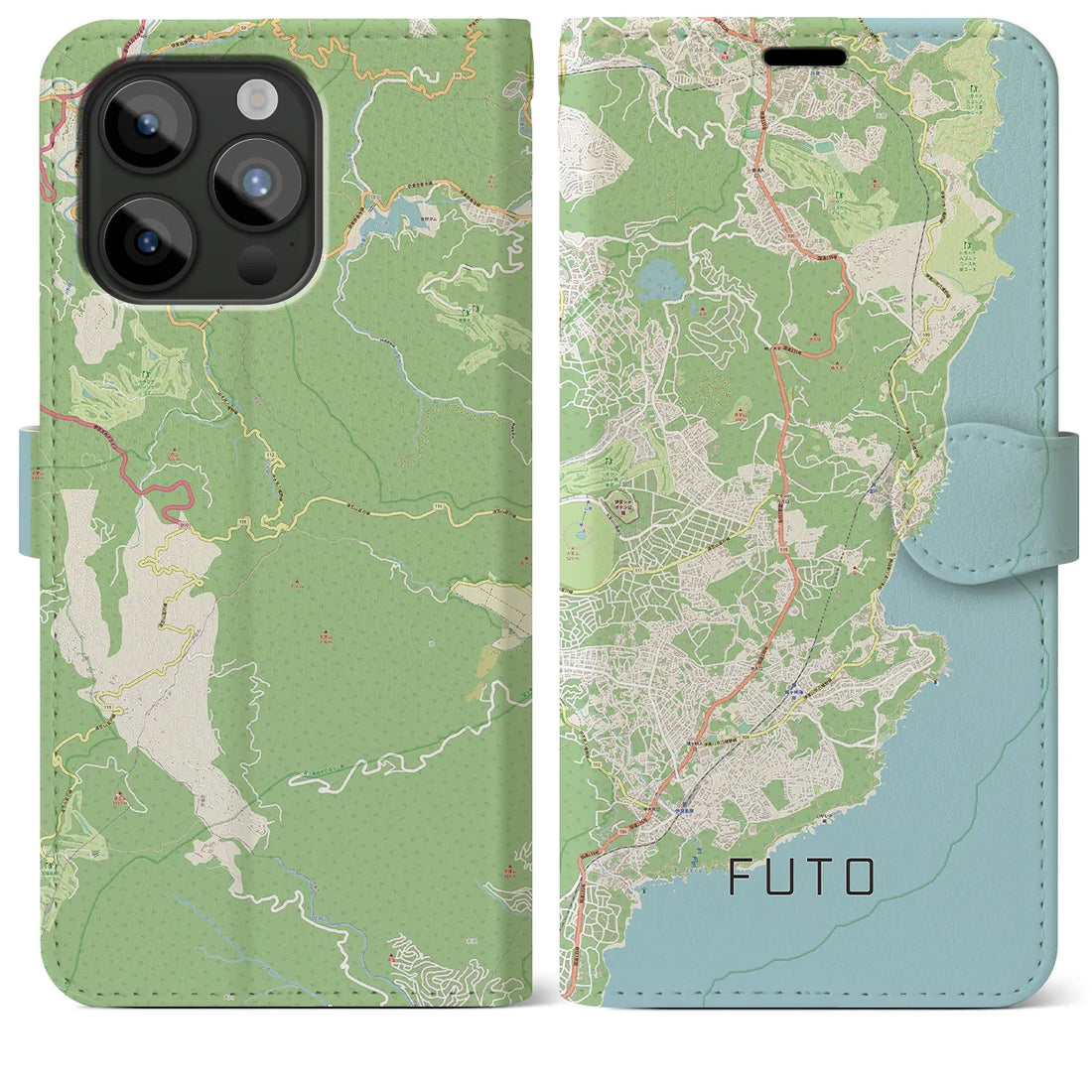【富戸】地図柄iPhoneケース（手帳両面タイプ・ナチュラル）iPhone 15 Pro Max 用