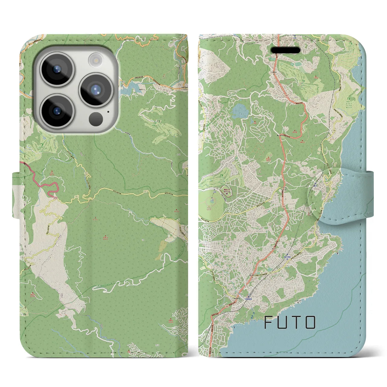 【富戸】地図柄iPhoneケース（手帳両面タイプ・ナチュラル）iPhone 15 Pro 用