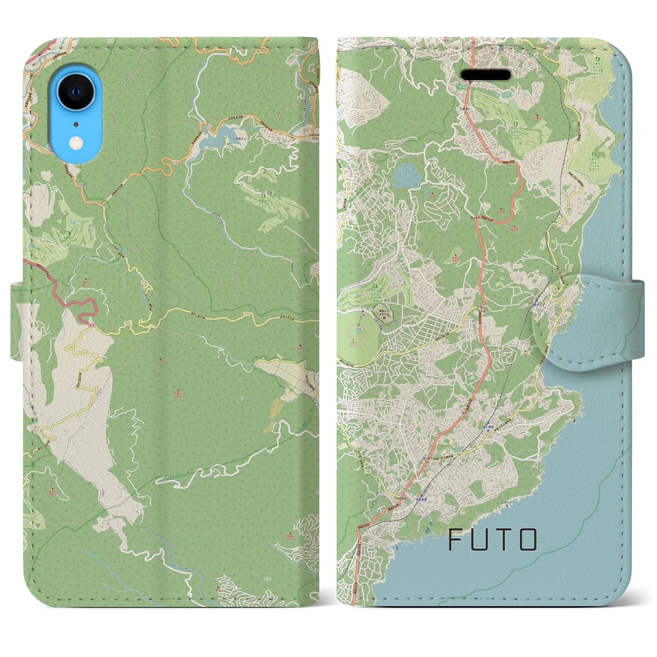 【富戸】地図柄iPhoneケース（手帳両面タイプ・ナチュラル）iPhone XR 用