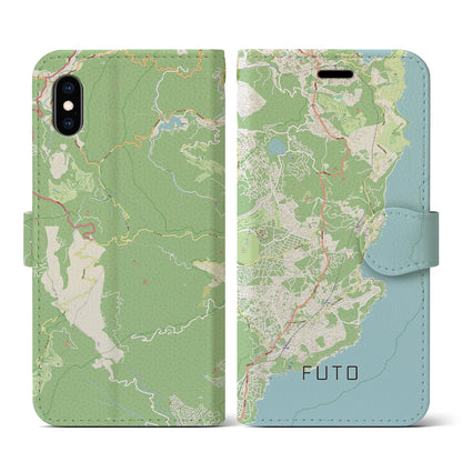【富戸（静岡県）】地図柄iPhoneケース（手帳タイプ）ナチュラル・iPhone XS / X 用