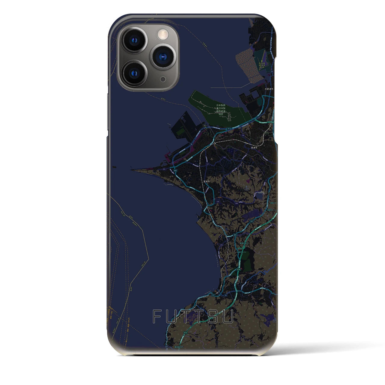 【富津】地図柄iPhoneケース（バックカバータイプ・ブラック）iPhone 11 Pro Max 用
