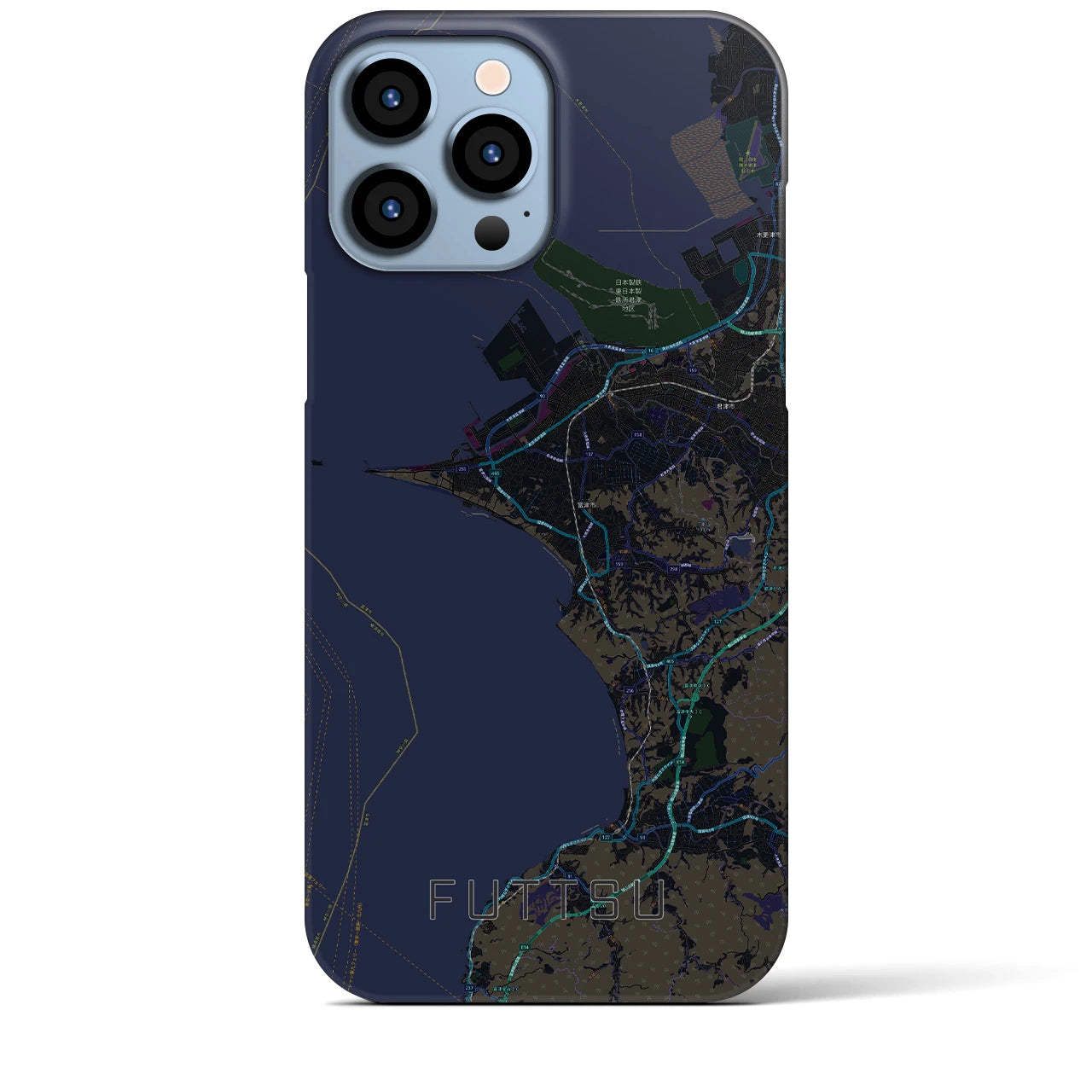 【富津】地図柄iPhoneケース（バックカバータイプ・ブラック）iPhone 13 Pro Max 用