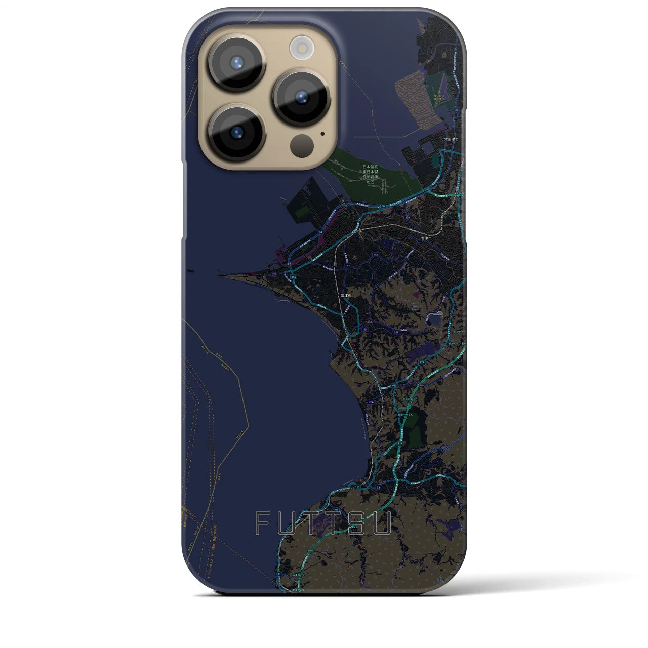 【富津】地図柄iPhoneケース（バックカバータイプ・ブラック）iPhone 14 Pro Max 用