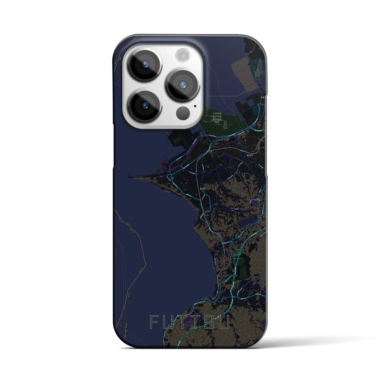 【富津】地図柄iPhoneケース（バックカバータイプ・ブラック）iPhone 14 Pro 用