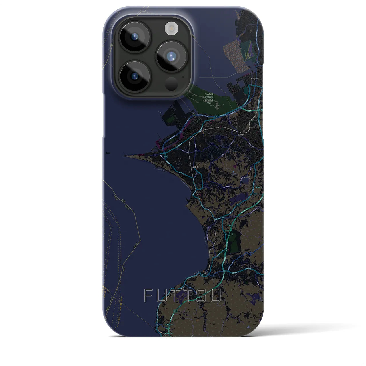 【富津】地図柄iPhoneケース（バックカバータイプ・ブラック）iPhone 15 Pro Max 用