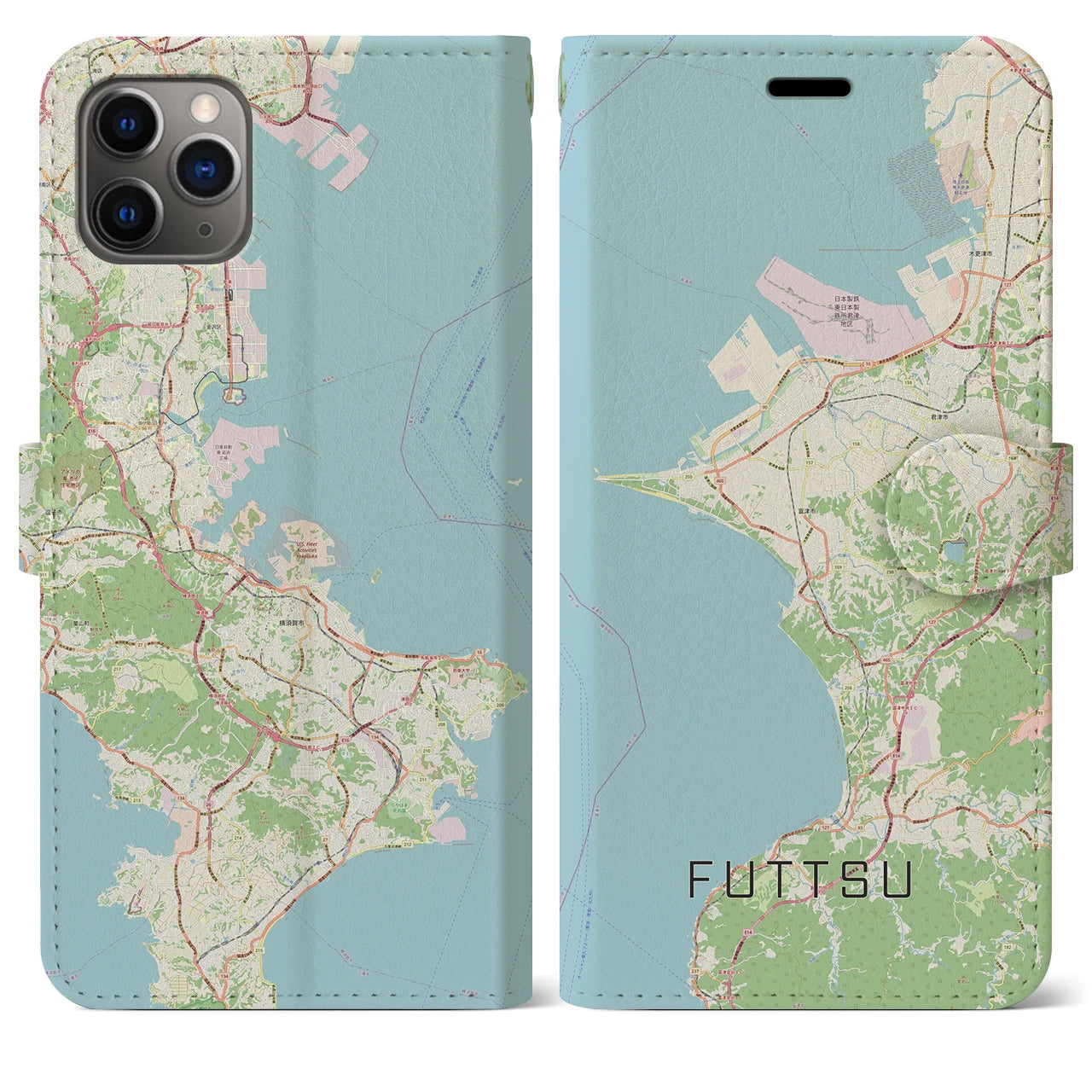 【富津】地図柄iPhoneケース（手帳両面タイプ・ナチュラル）iPhone 11 Pro Max 用