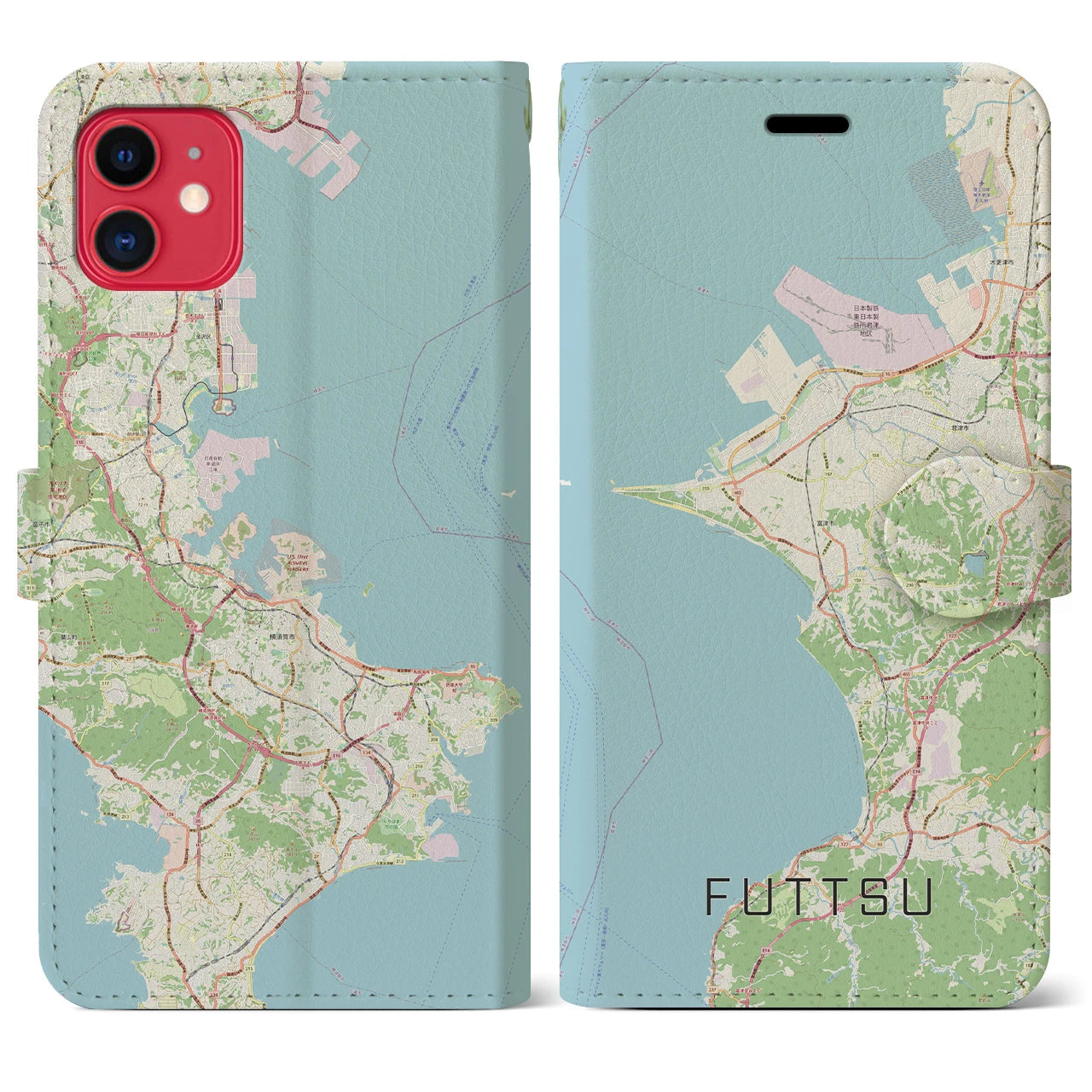 【富津】地図柄iPhoneケース（手帳両面タイプ・ナチュラル）iPhone 11 用