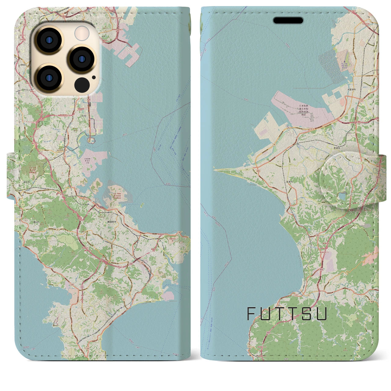 【富津】地図柄iPhoneケース（手帳両面タイプ・ナチュラル）iPhone 12 Pro Max 用