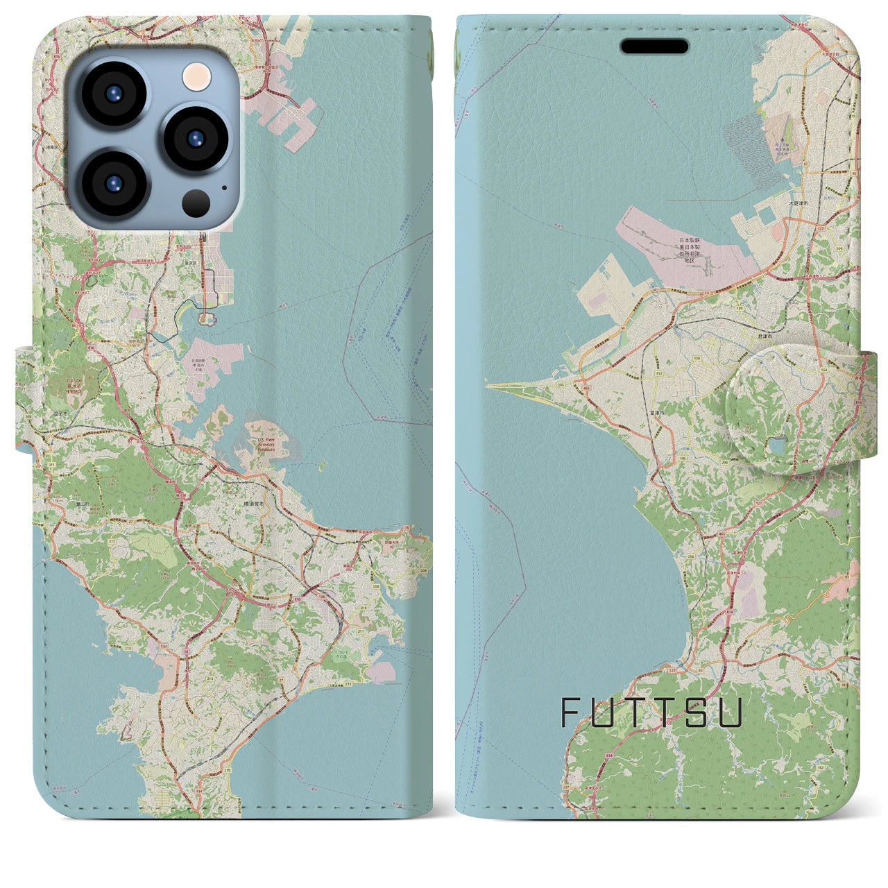【富津】地図柄iPhoneケース（手帳両面タイプ・ナチュラル）iPhone 13 Pro Max 用