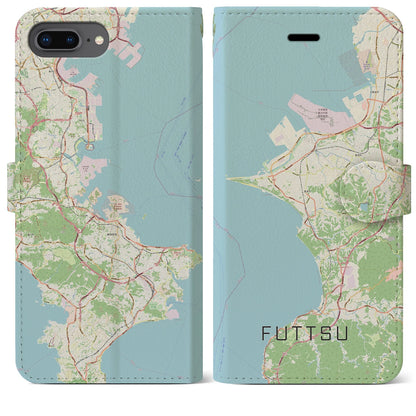 【富津（千葉県）】地図柄iPhoneケース（手帳タイプ）ナチュラル・iPhone 8Plus /7Plus / 6sPlus / 6Plus 用