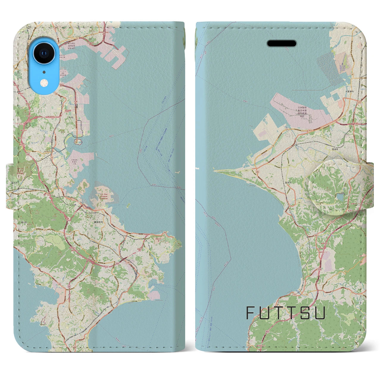 【富津】地図柄iPhoneケース（手帳両面タイプ・ナチュラル）iPhone XR 用