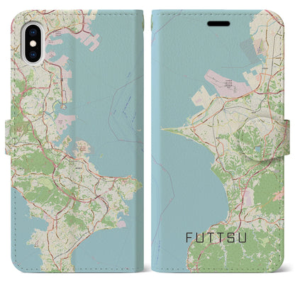 【富津（千葉県）】地図柄iPhoneケース（手帳タイプ）ナチュラル・iPhone XS Max 用