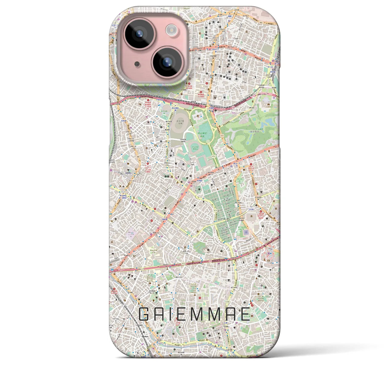 【外苑前】地図柄iPhoneケース（バックカバータイプ・ナチュラル）iPhone 15 Plus 用