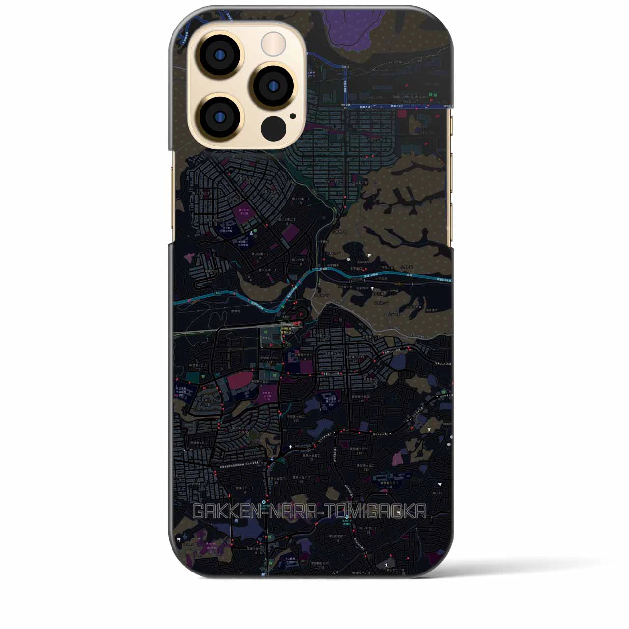 【学研奈良登美ヶ丘】地図柄iPhoneケース（バックカバータイプ・ブラック）iPhone 12 Pro Max 用