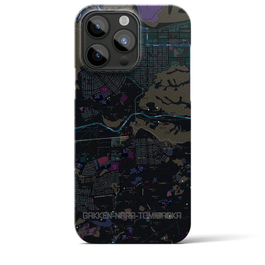 【学研奈良登美ヶ丘】地図柄iPhoneケース（バックカバータイプ・ブラック）iPhone 15 Pro Max 用
