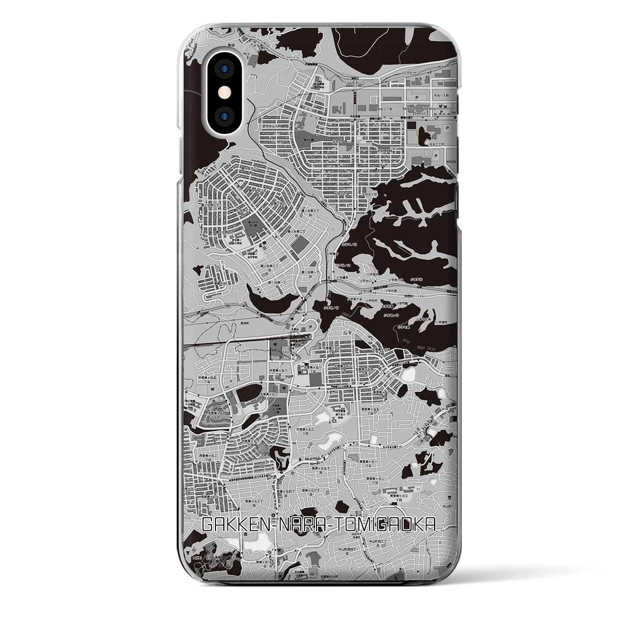 【学研奈良登美ヶ丘】地図柄iPhoneケース（クリアタイプ・モノトーン）iPhone XS Max 用