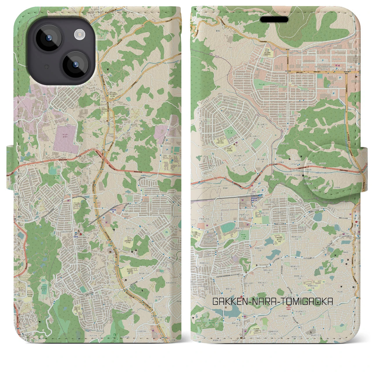【学研奈良登美ヶ丘】地図柄iPhoneケース（手帳両面タイプ・ナチュラル）iPhone 14 Plus 用