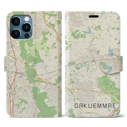 【学園前（奈良県）】地図柄iPhoneケース（手帳タイプ）ナチュラル・iPhone 12 / 12 Pro 用