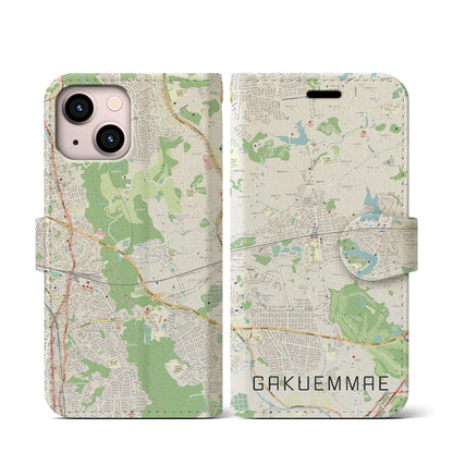 【学園前（奈良県）】地図柄iPhoneケース（手帳タイプ）ナチュラル・iPhone 13 mini 用