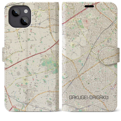 【学芸大学（東京都）】地図柄iPhoneケース（手帳タイプ）ナチュラル・iPhone 14 Plus 用