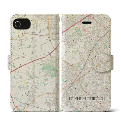 【学芸大学（東京都）】地図柄iPhoneケース（手帳タイプ）ナチュラル・iPhone SE（第3 / 第2世代） / 8 / 7 / 6s / 6 用