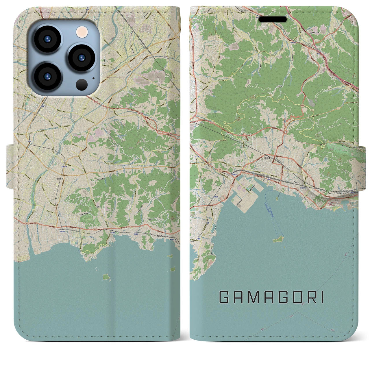 【蒲郡】地図柄iPhoneケース（手帳両面タイプ・ナチュラル）iPhone 13 Pro Max 用