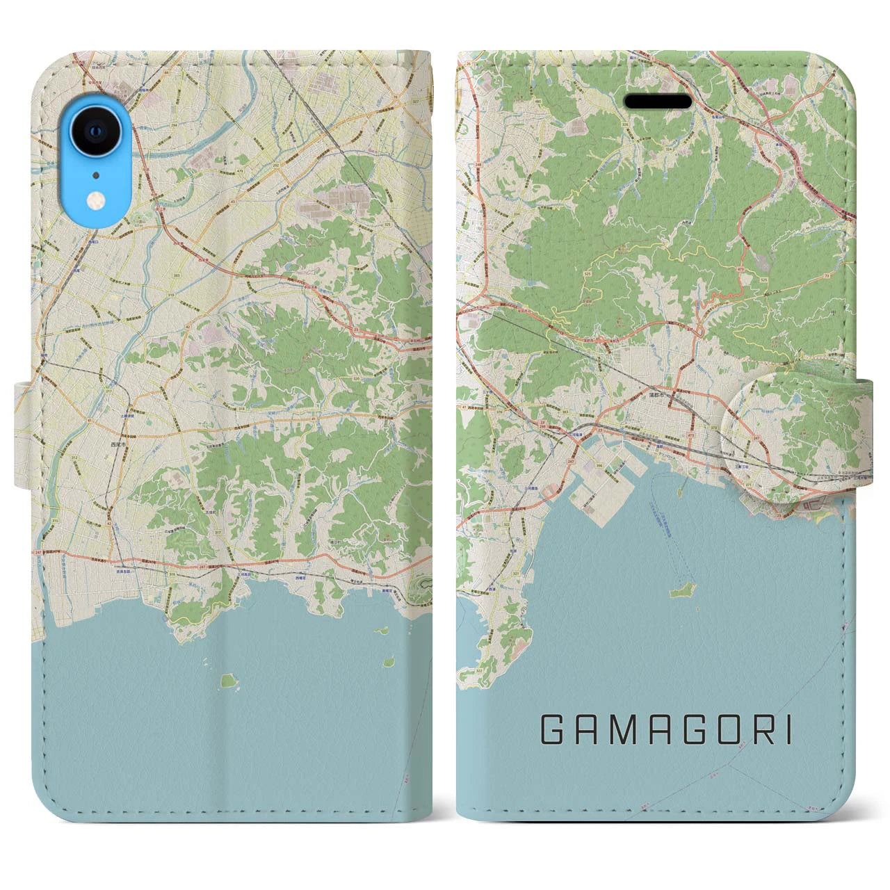 【蒲郡】地図柄iPhoneケース（手帳両面タイプ・ナチュラル）iPhone XR 用