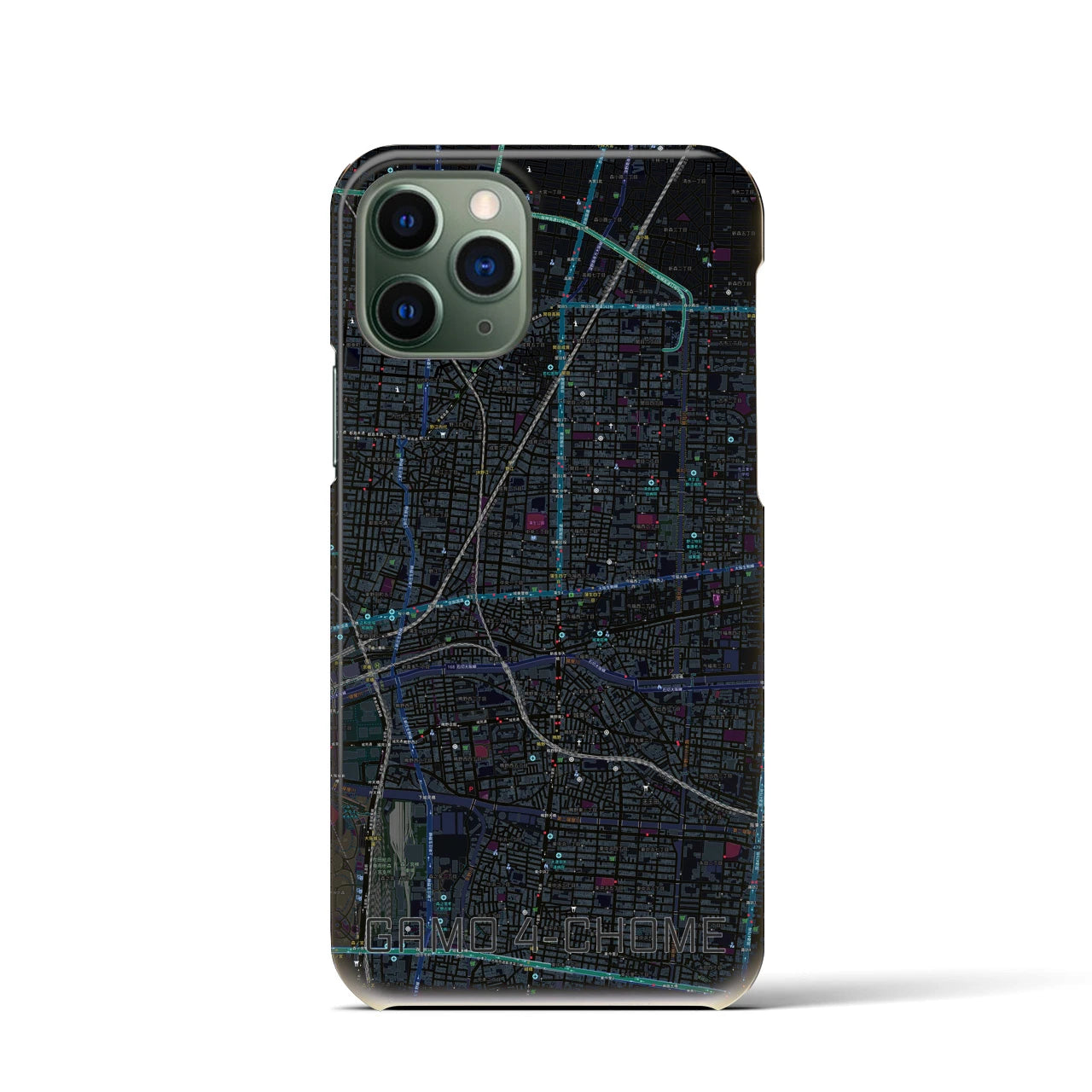 【蒲生四丁目】地図柄iPhoneケース（バックカバータイプ・ブラック）iPhone 11 Pro 用