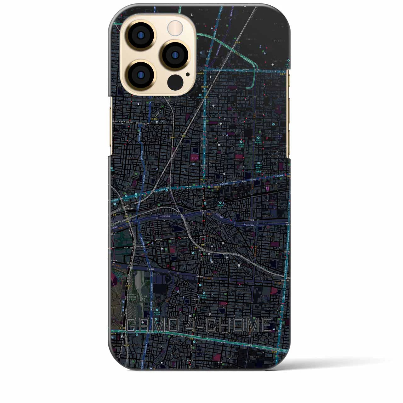 【蒲生四丁目】地図柄iPhoneケース（バックカバータイプ・ブラック）iPhone 12 Pro Max 用