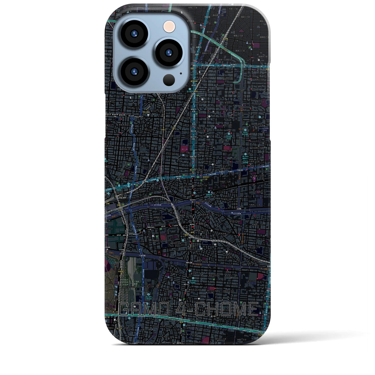 【蒲生四丁目】地図柄iPhoneケース（バックカバータイプ・ブラック）iPhone 13 Pro Max 用
