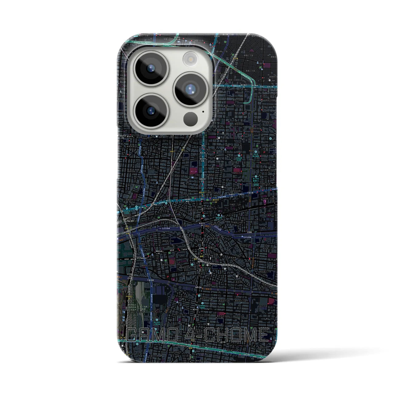 【蒲生四丁目】地図柄iPhoneケース（バックカバータイプ・ブラック）iPhone 15 Pro 用