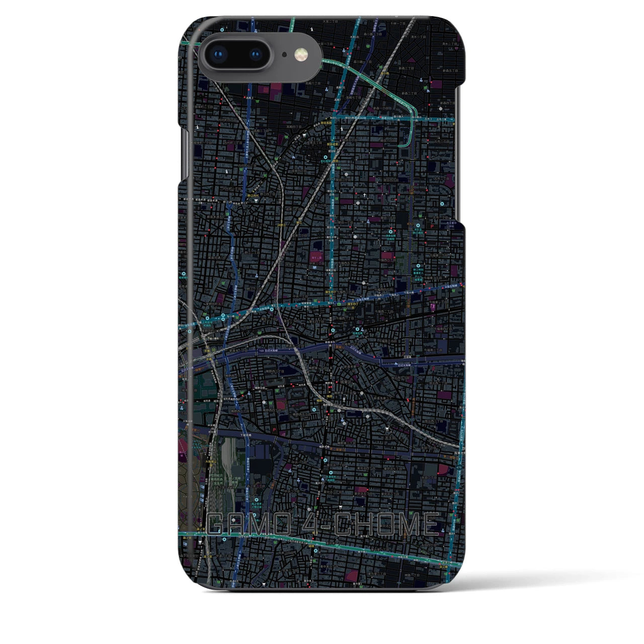 【蒲生四丁目】地図柄iPhoneケース（バックカバータイプ・ブラック）iPhone 8Plus /7Plus / 6sPlus / 6Plus 用