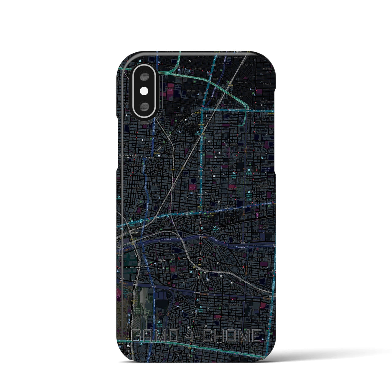 【蒲生四丁目】地図柄iPhoneケース（バックカバータイプ・ブラック）iPhone XS / X 用