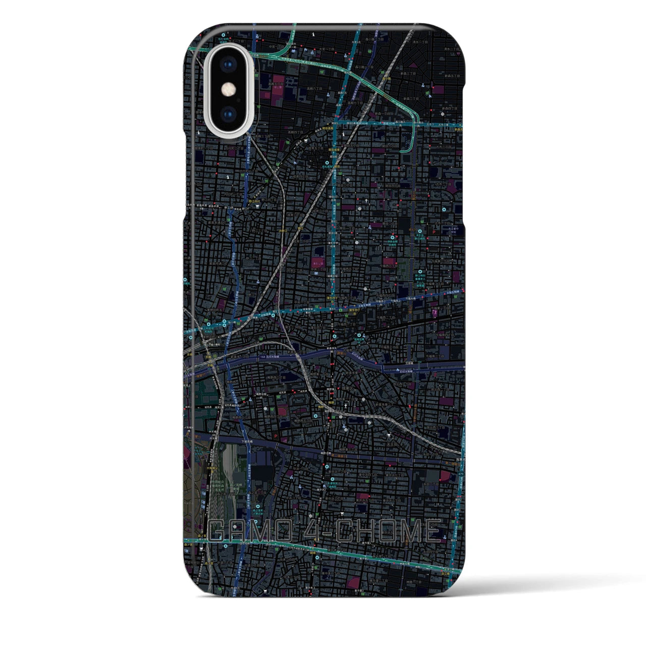 【蒲生四丁目】地図柄iPhoneケース（バックカバータイプ・ブラック）iPhone XS Max 用