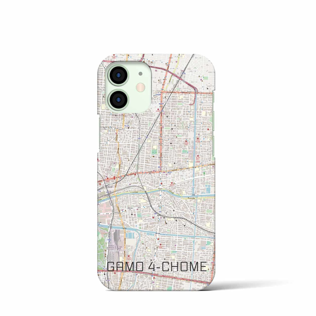 【蒲生四丁目】地図柄iPhoneケース（バックカバータイプ・ナチュラル）iPhone 12 mini 用