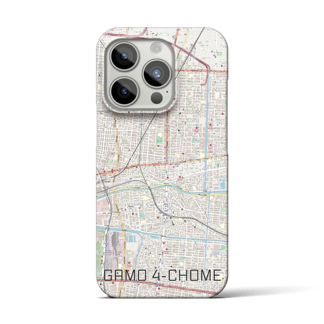 【蒲生四丁目】地図柄iPhoneケース（バックカバータイプ・ナチュラル）iPhone 15 Pro 用