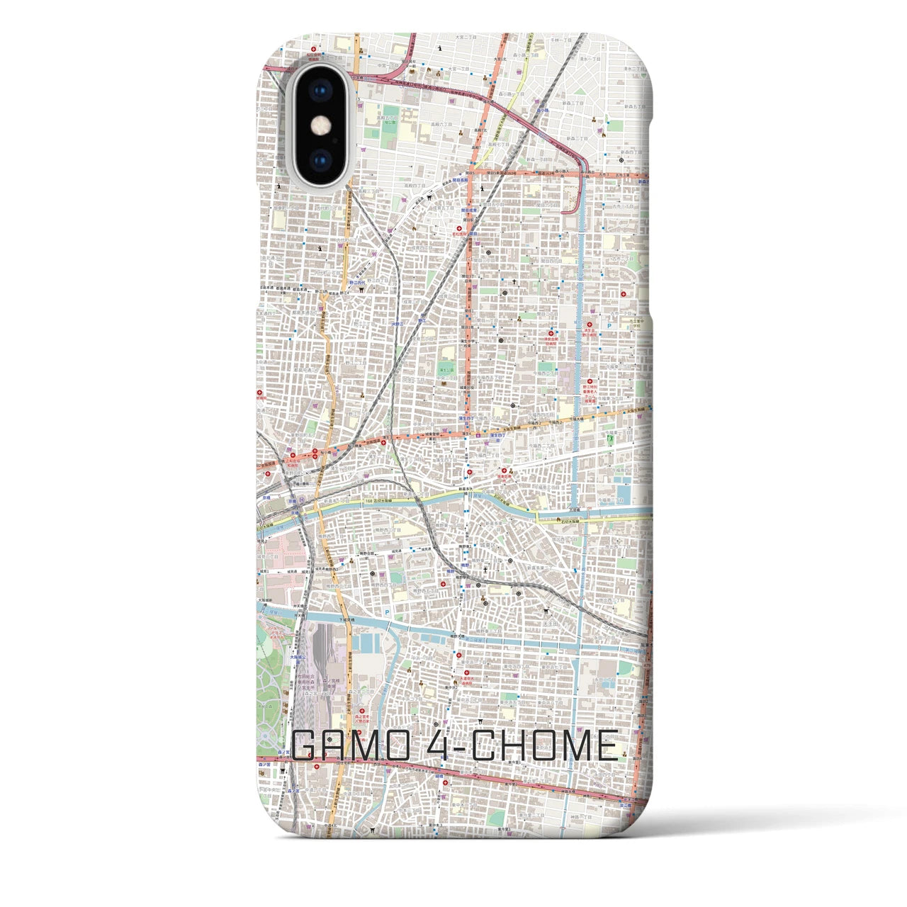 【蒲生四丁目】地図柄iPhoneケース（バックカバータイプ・ナチュラル）iPhone XS Max 用