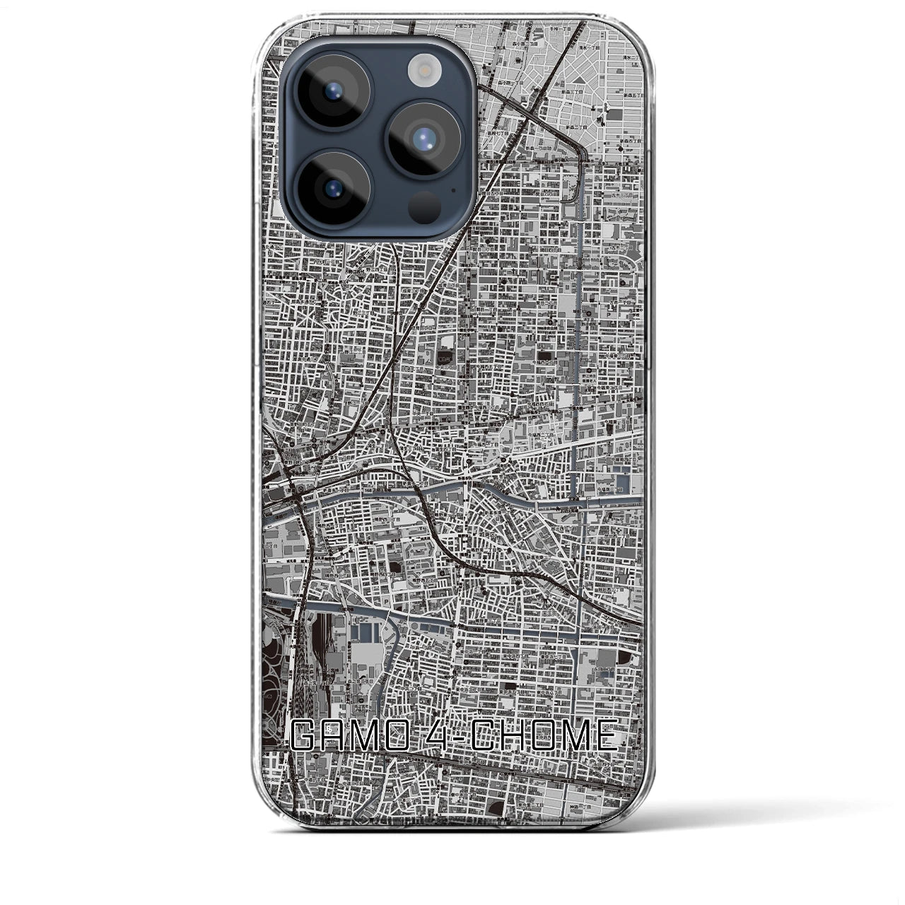 【蒲生四丁目】地図柄iPhoneケース（クリアタイプ・モノトーン）iPhone 15 Pro Max 用