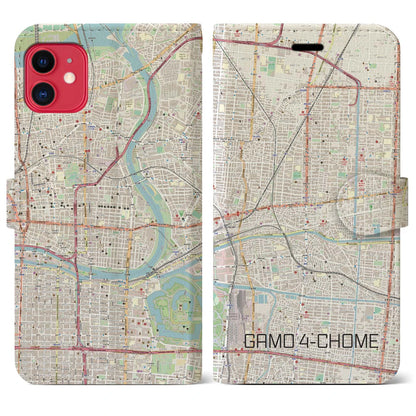 【蒲生四丁目（大阪府）】地図柄iPhoneケース（手帳タイプ）ナチュラル・iPhone 11 用