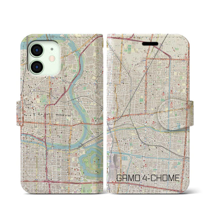 【蒲生四丁目（大阪府）】地図柄iPhoneケース（手帳タイプ）ナチュラル・iPhone 12 mini 用