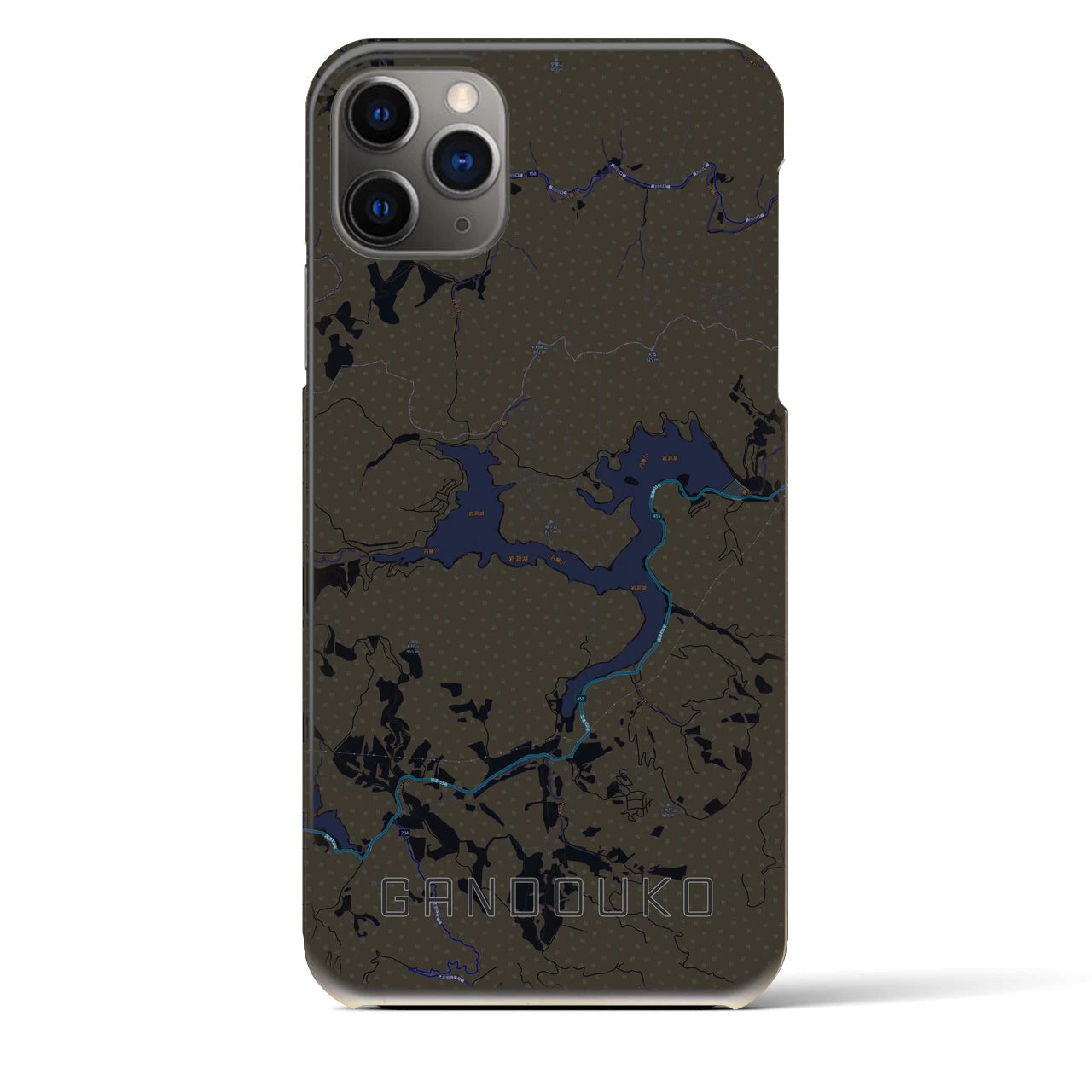 【岩洞湖】地図柄iPhoneケース（バックカバータイプ・ブラック）iPhone 11 Pro Max 用