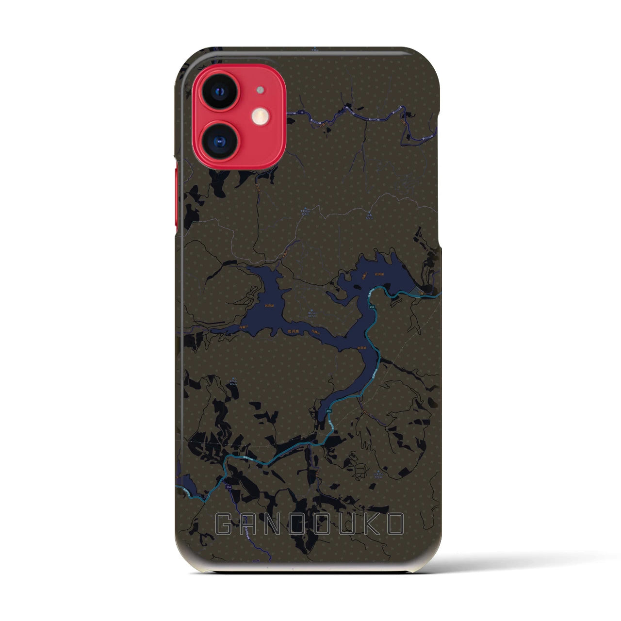 【岩洞湖】地図柄iPhoneケース（バックカバータイプ・ブラック）iPhone 11 用